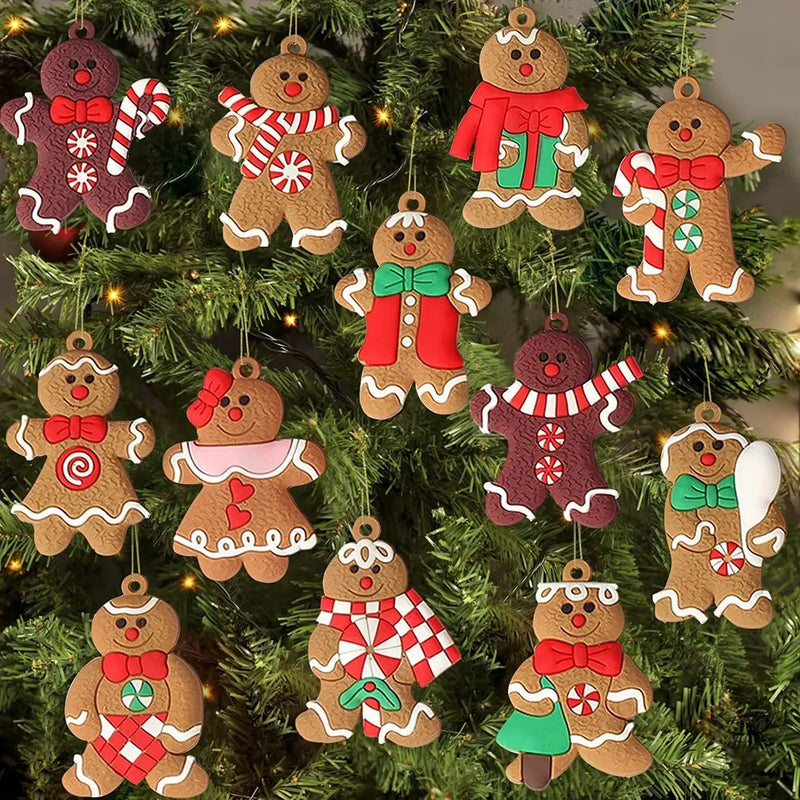 Gingerbread Christmas Tree Ornaments - Kit with 12 Units