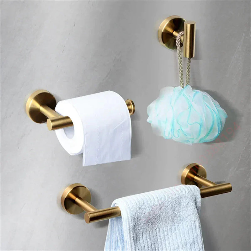 Premium Stainless Steel Gold Bathroom Accessories - No-Drill Installation