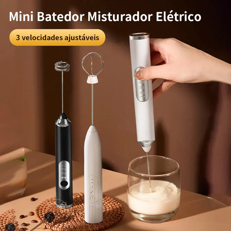 Batedor Misturador Elétrico Portátil para Bebidas, Leite, Café