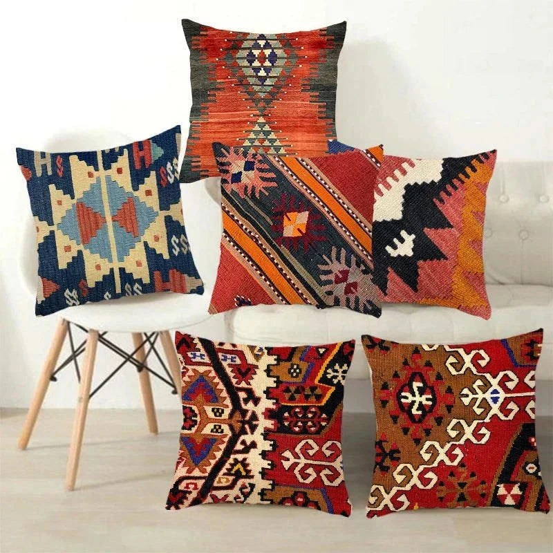 Capa para Almofadas em Linho com Estilo Boho e Formas Geométricas