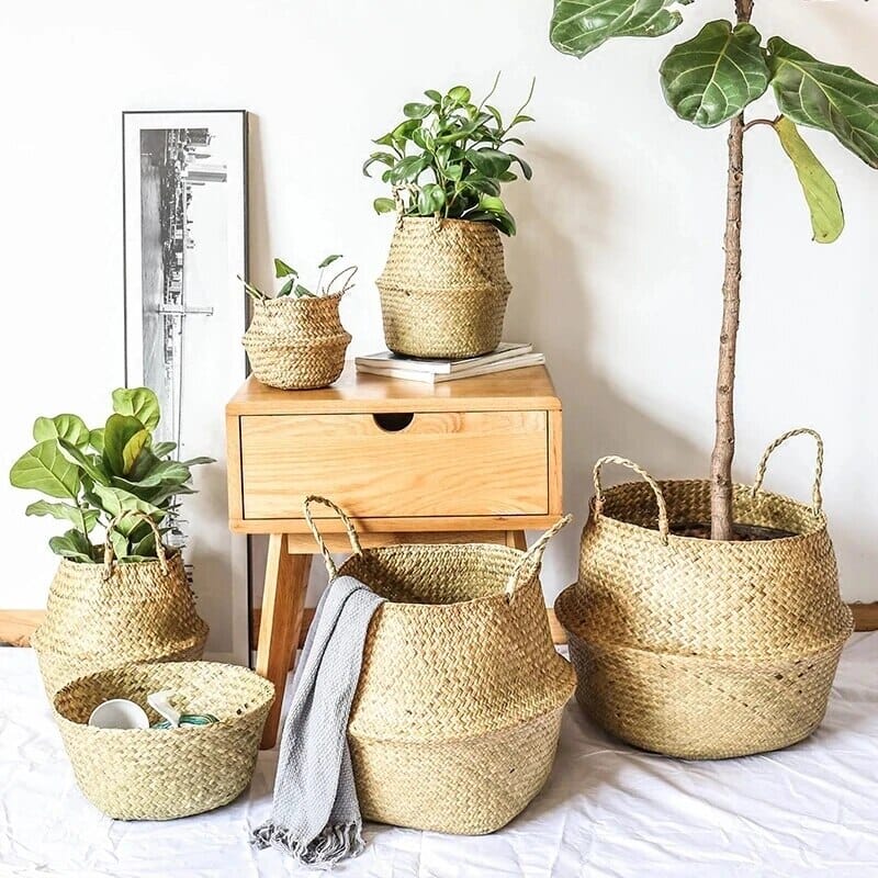 Straw Basket (wicker/rattan/seagrass) for Organization, Clothes, or Plants (pot)