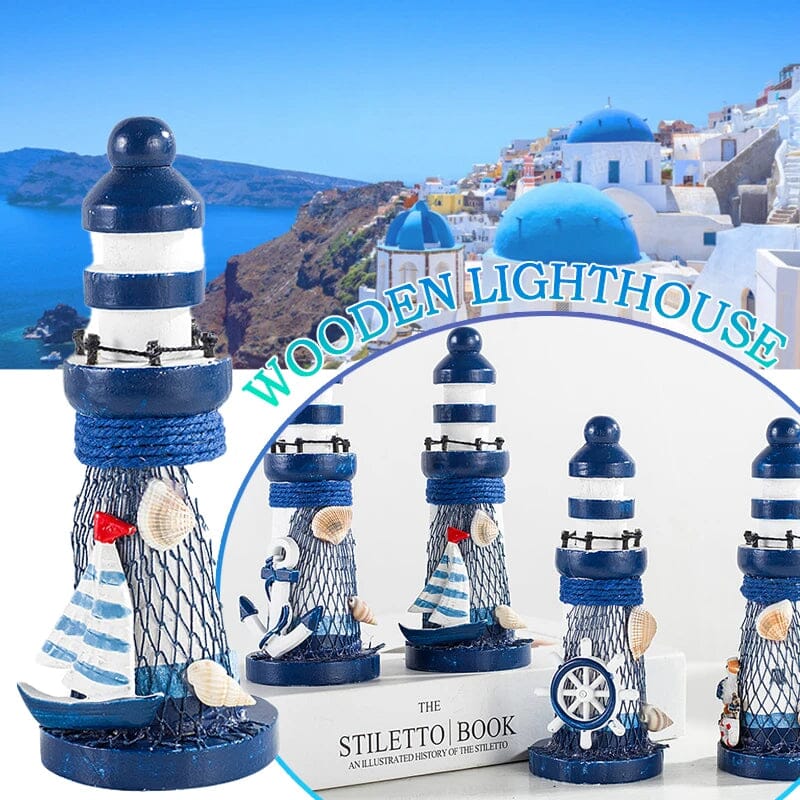 Decoração para Casa Mini Farol Marinho de Madeira