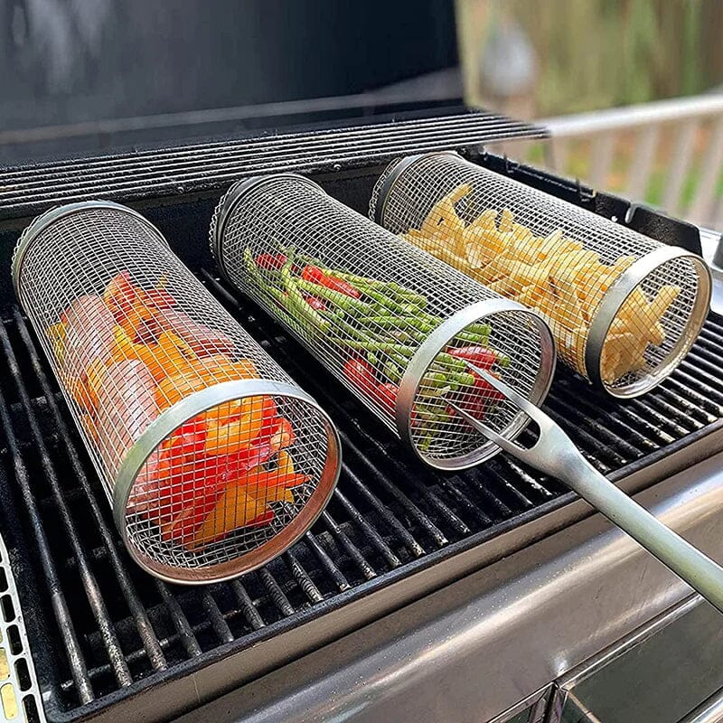 Grill portátil em formato de cilindro para churrasco