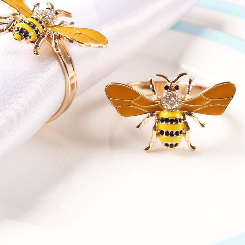 Conjunto de Seis Anéis para Guardanapo de Abelha Amarela com Strass
