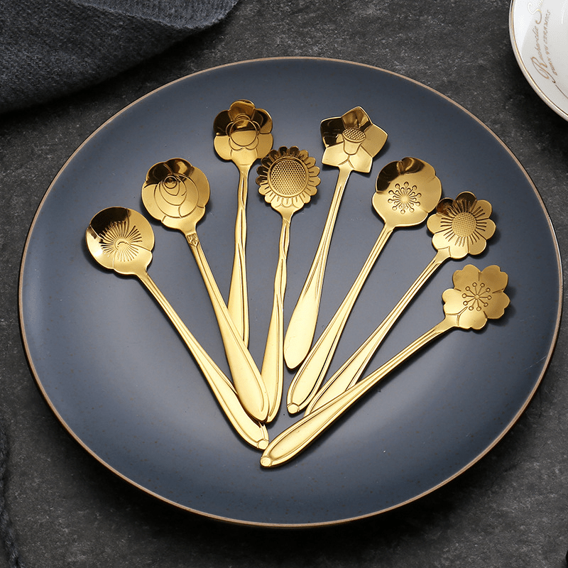 Jogo de Colheres em Forma de Flores - Kit com 8 Peças