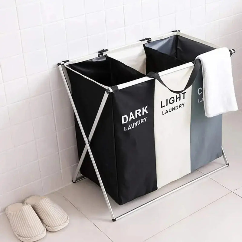 Large Laundry Basket with Three Foldable Compartments