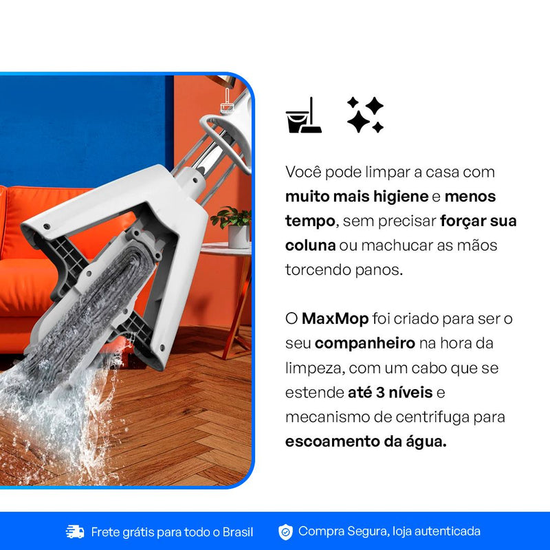 Esfregão Dobrável MaxMop©: Limpeza Fácil e Rápida! (Com Balde Incluso)