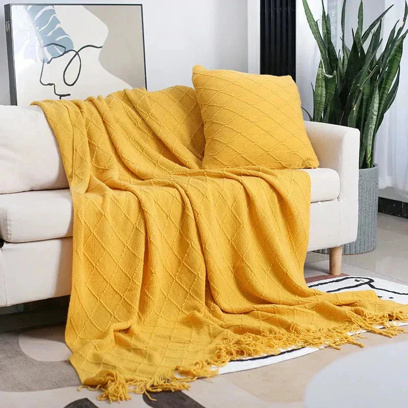 Cobertor de Malha Nórdico com Franjas para uma Decoração Aconchegante e Elegante