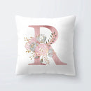 Pink Letter Decorative Pillow Cover with Floral Print