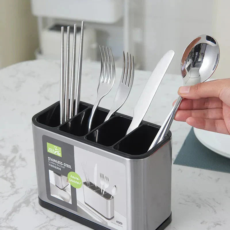 Stainless Steel Cutlery Holder - 4 Compartments