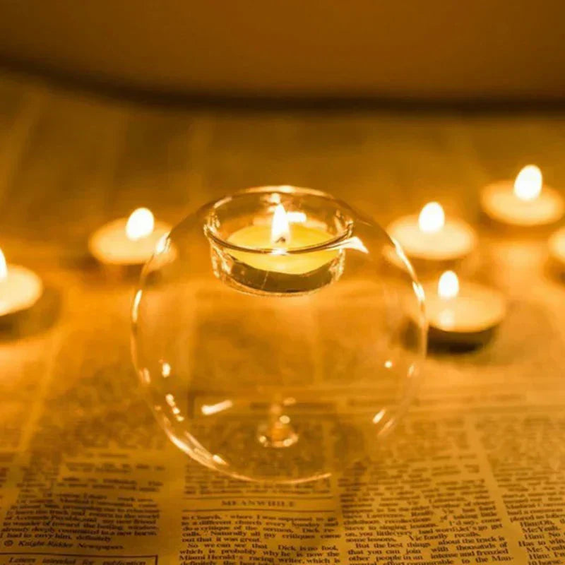 Rustic Round Glass Candle Holder for Table Decoration