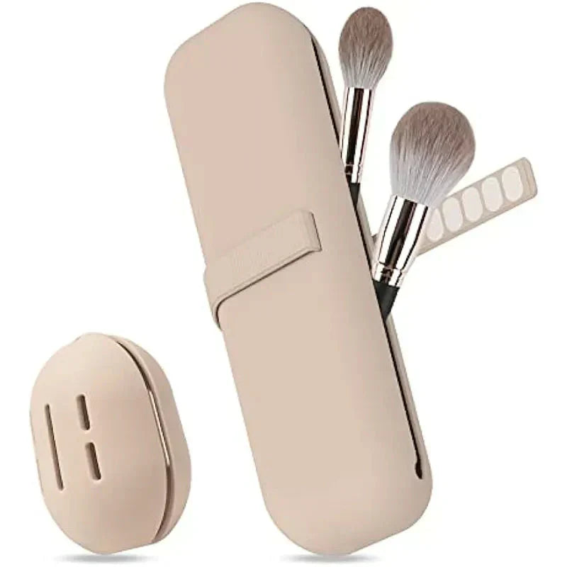 Kit com Estojo para Pincéis de Maquiagem e Case para Esponja de Maquiagem em Silicone
